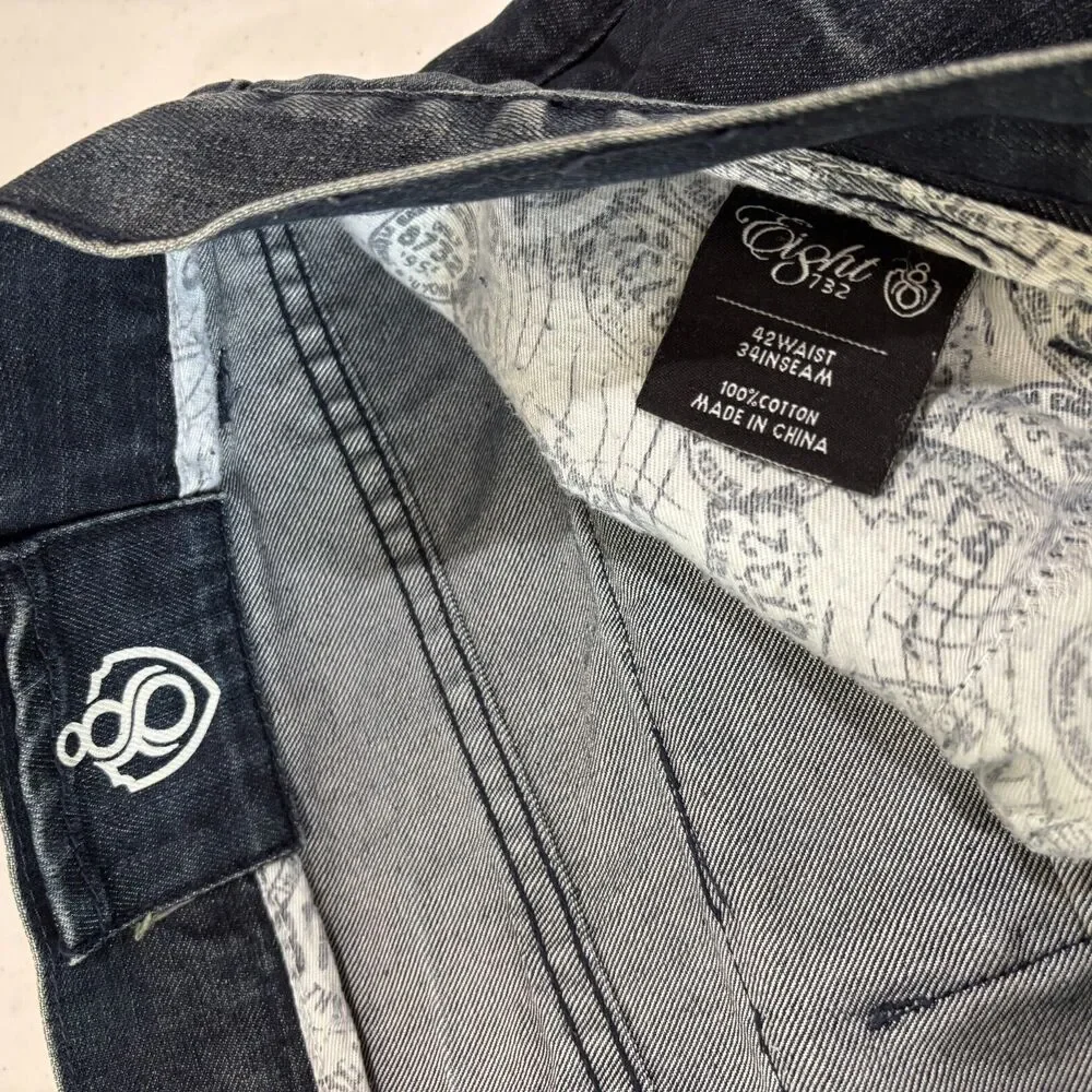 Eight 732 Blue Jeans Mens 40X34 Dark Wash Distress Streetwear Skater Hip Hop Y2K